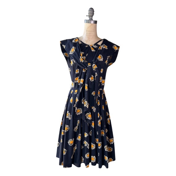 1950s Black Floral Print Sundress - image 1