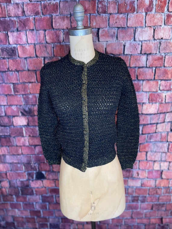 1960s black and gold cardigan - image 2