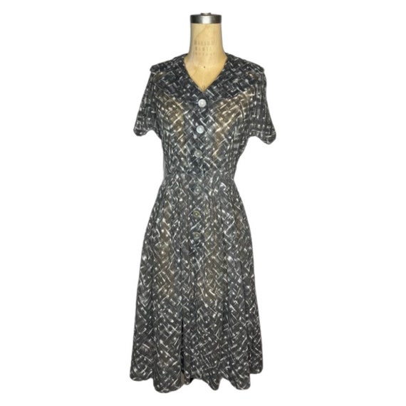 1950s gray print dress - image 1