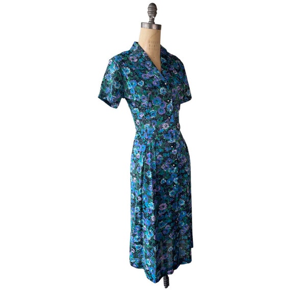 1950s blue floral print dress - image 3