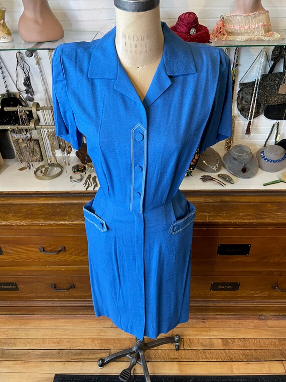 1950s blue linen dress - image 2