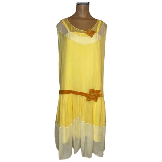 1920s Yellow Chiffon Flapper Dress - image 1