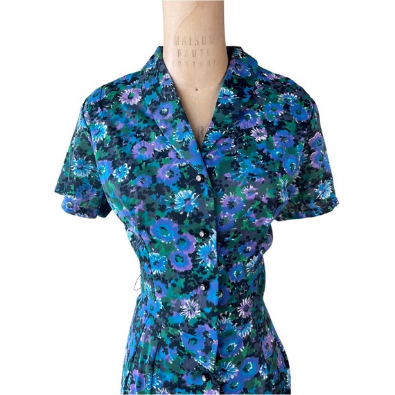 1950s blue floral print dress - image 2