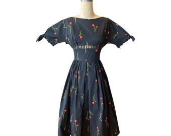 1950s black floral print sundress