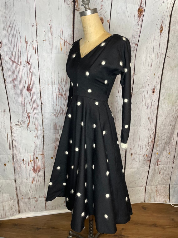 1950s black and white wool polkadot dress - image 2