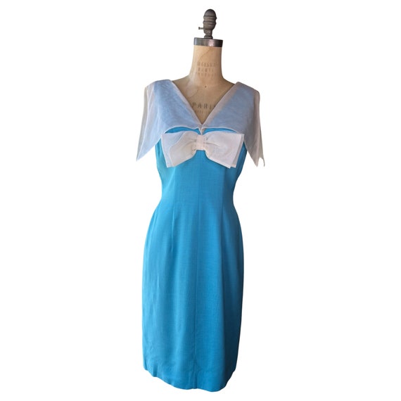 1960s Blue Linen Lilli Diamond Wiggle Dress - image 1