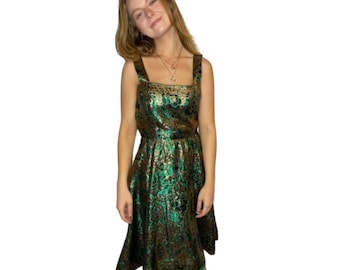 1960s green and gold dress
