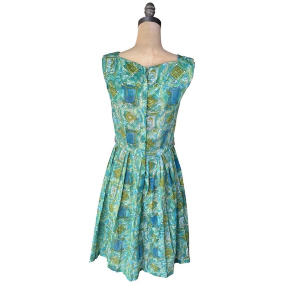 1950s green and blue print sundress - image 4