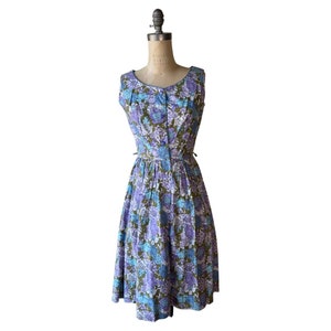 1950s purple and blue floral print sundress image 1