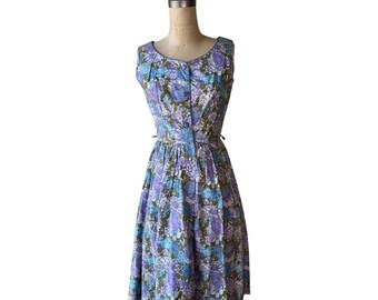 1950s purple and blue floral print sundress