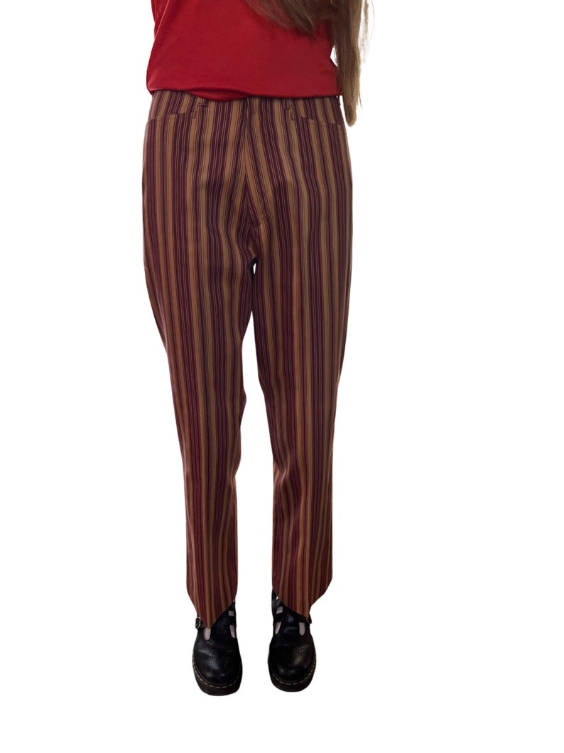 Deadstock 70s Burgundy and Gold Striped Pants image 1