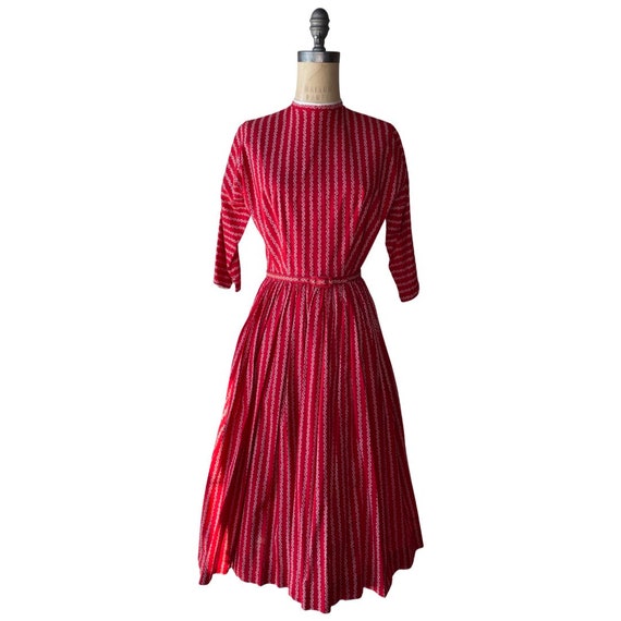 1940s red and white print dress - image 1