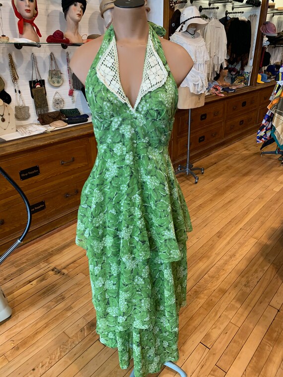 Gunnesax Green Floral Print Halter Dress