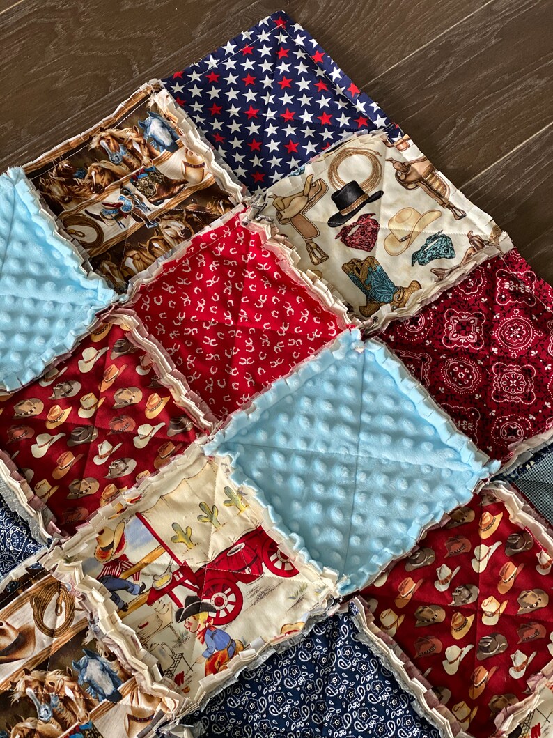 Cowboy cowgirl baby rag quilt / minky blanket/ horses Etsy