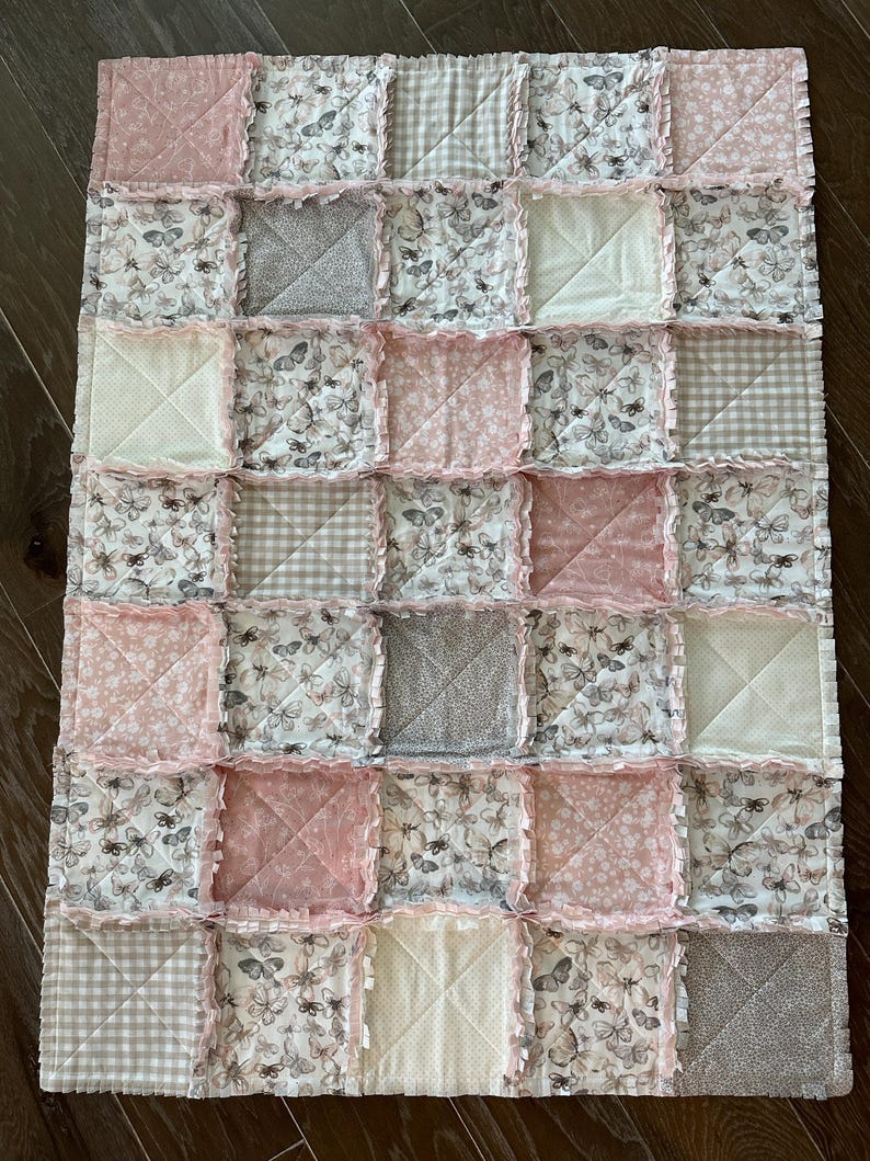 Pink Rag Quilts Handmade Butterfly Rag Quilt: Pink Blush Mauve Crib Blanket - Etsy