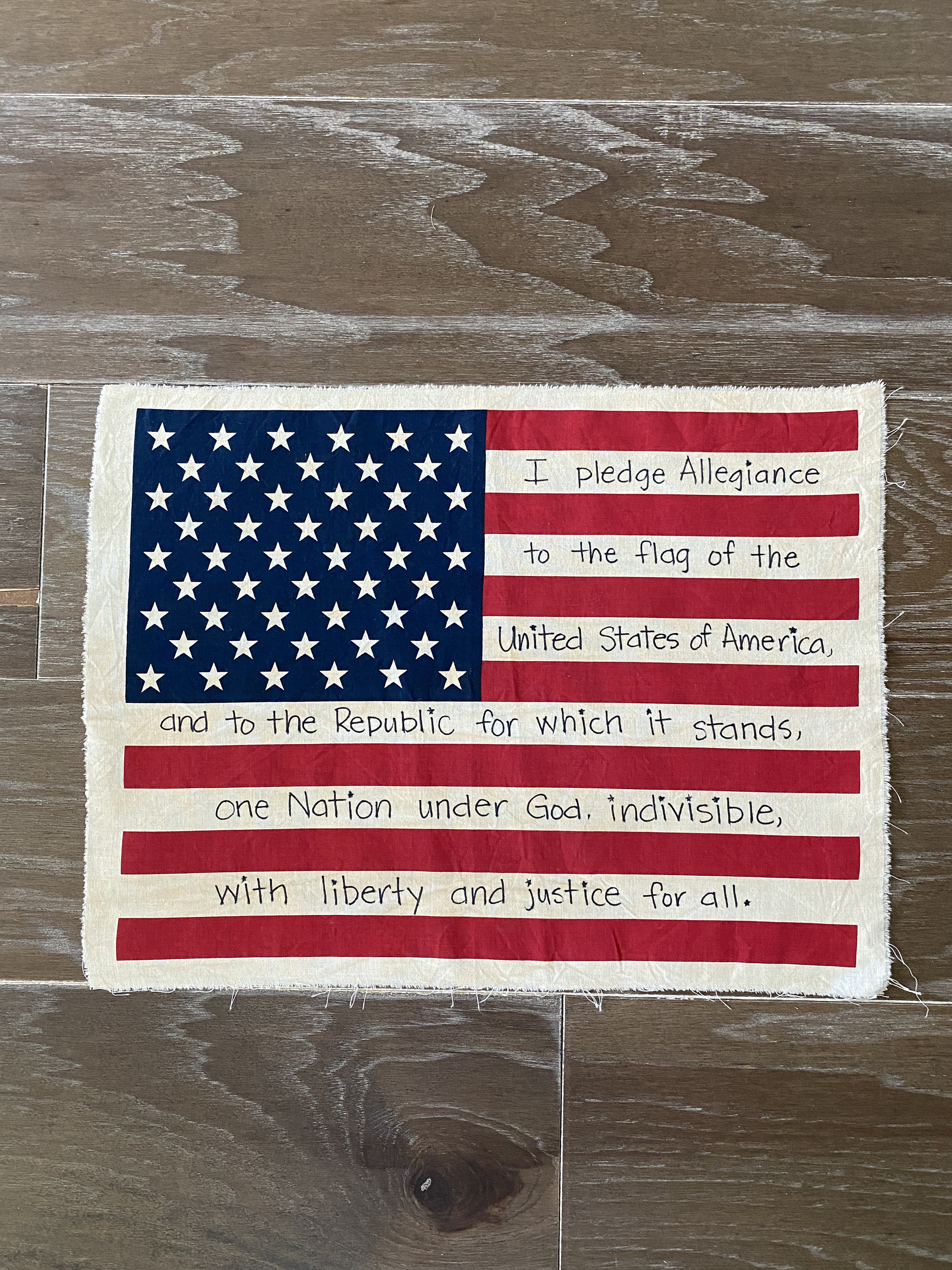 USA Handmade Flag, Handwritten Pledge of Allegiance , Teachers, Classroom, Primitive, Tea Stained, Home Decor, Pillow Cover, Ready To Ship