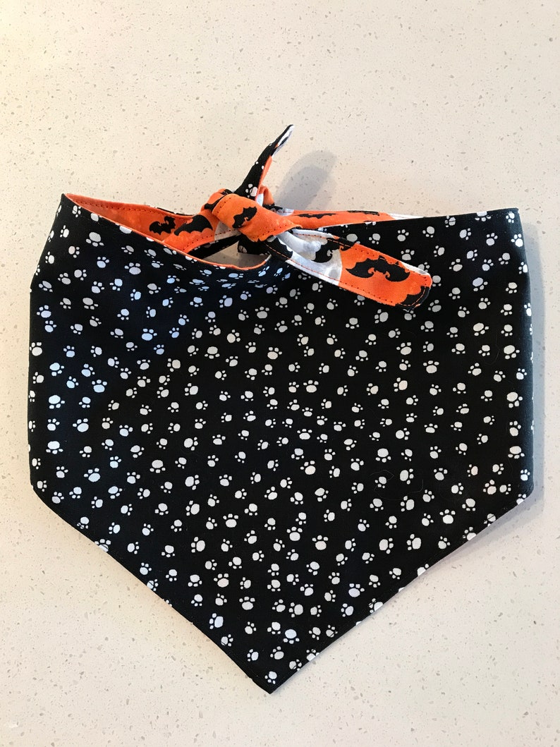 Halloween-Bandana-Dog-Cat-Scarf-Tie On-Bats-Full Moon-Paw Prints-Orange-Black-Party-Dog Clothes.