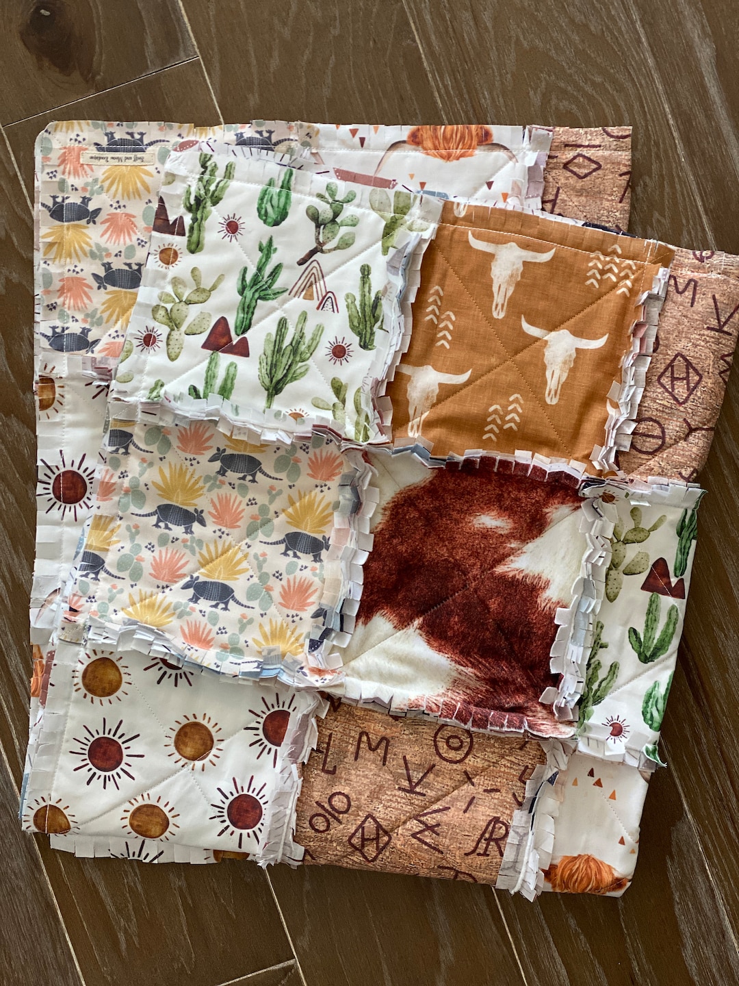 Highland Cow Rag Quilt: Southwestern Baby Boy Blanket, Cactus Armadillo ...