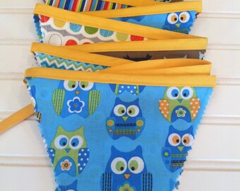 Owl Fabric Banner/ Bunting Banner/ Nursery Decor/ Baby Shower-Birthday Party/ Photo Prop/ Dots-Chevron/ Home Decor/ Ready To Ship.