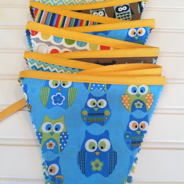 Owl Fabric Banner/ Bunting Banner/ Nursery Decor/ Baby Shower-Birthday Party/ Photo Prop/ Dots-Chevron/ Home Decor/ Ready To Ship.