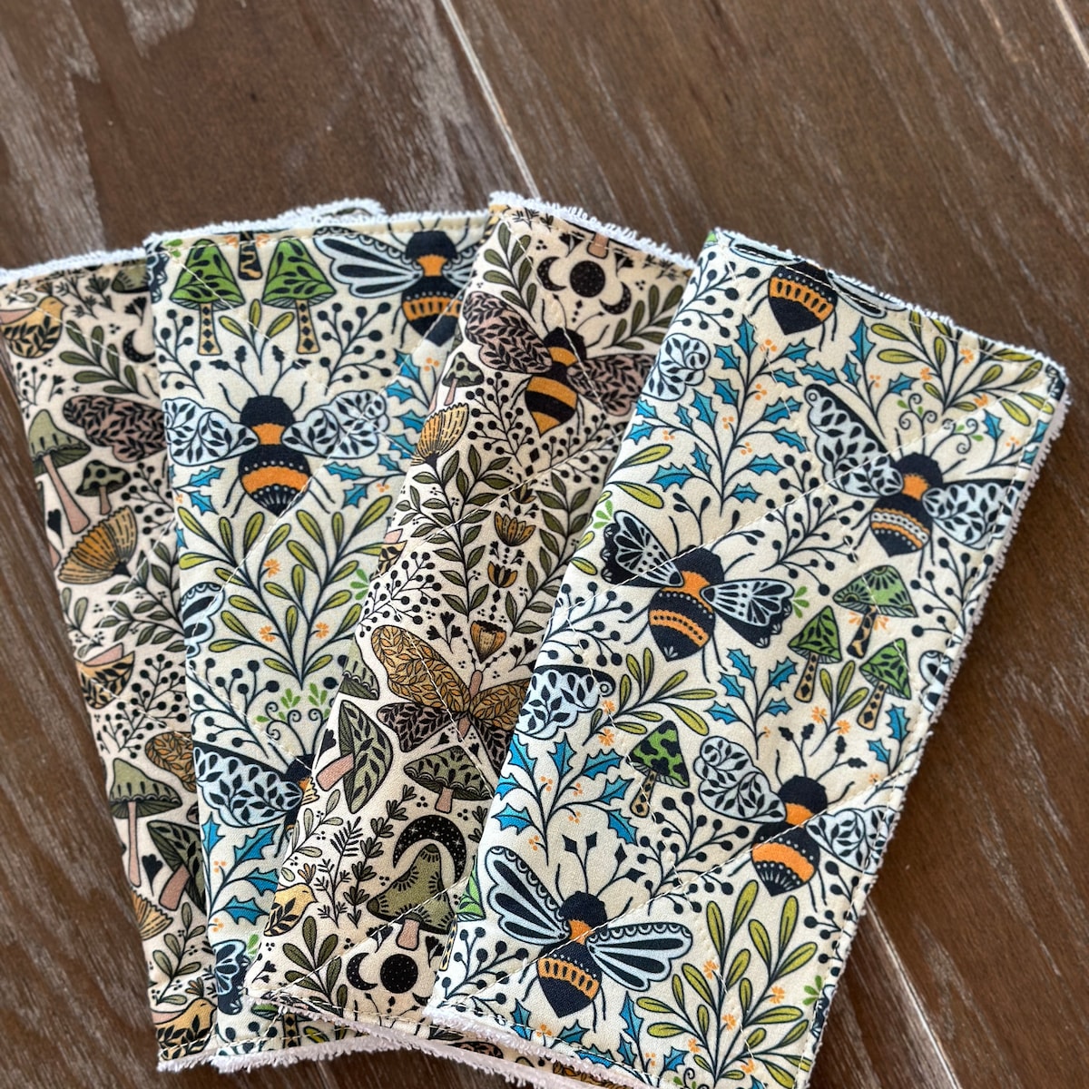 Mushroom Honey Bee Fabric Dishcloth