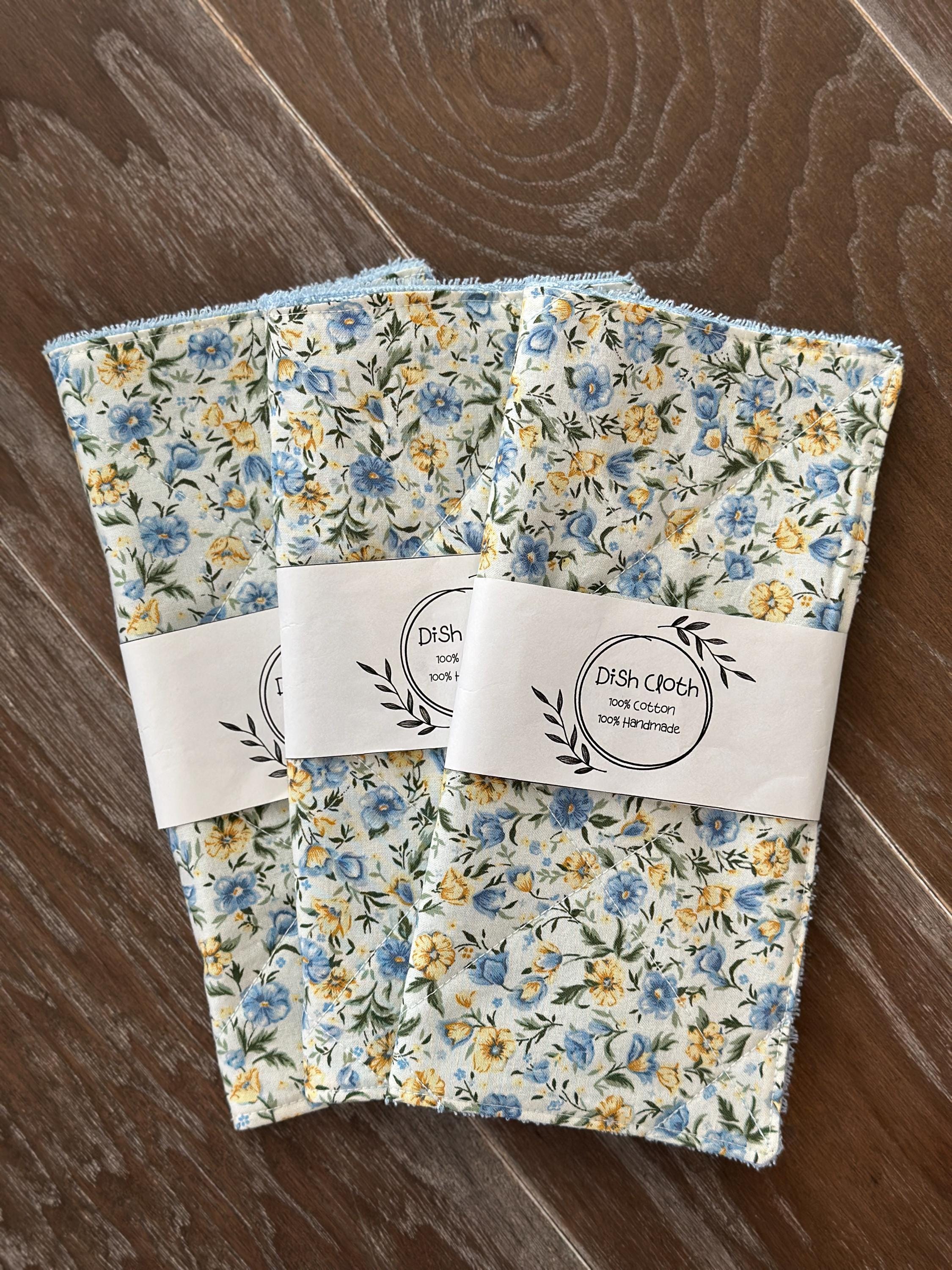 Blue and Yellow Floral DishCloth, Kitchen Basket Gift, Blue and Yellow Flowers Dishrag, Farmhouse, Country Kitchen, Housewarming Present