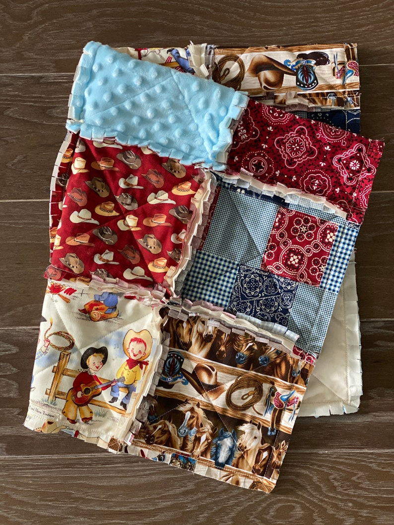 Cowboy cowgirl baby rag quilt / minky blanket/ horses Etsy