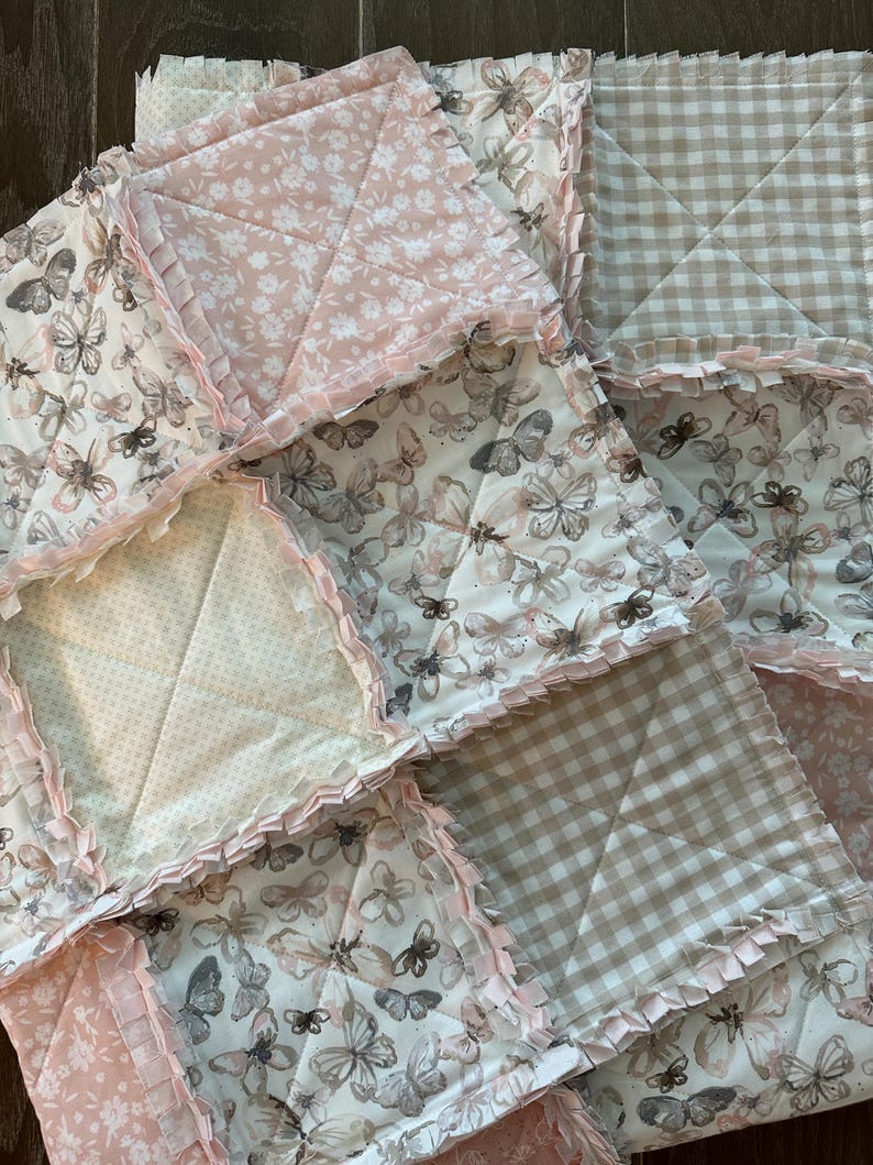 Handmade Butterfly Rag Quilt: Pink Blush Mauve Crib Blanket - Etsy