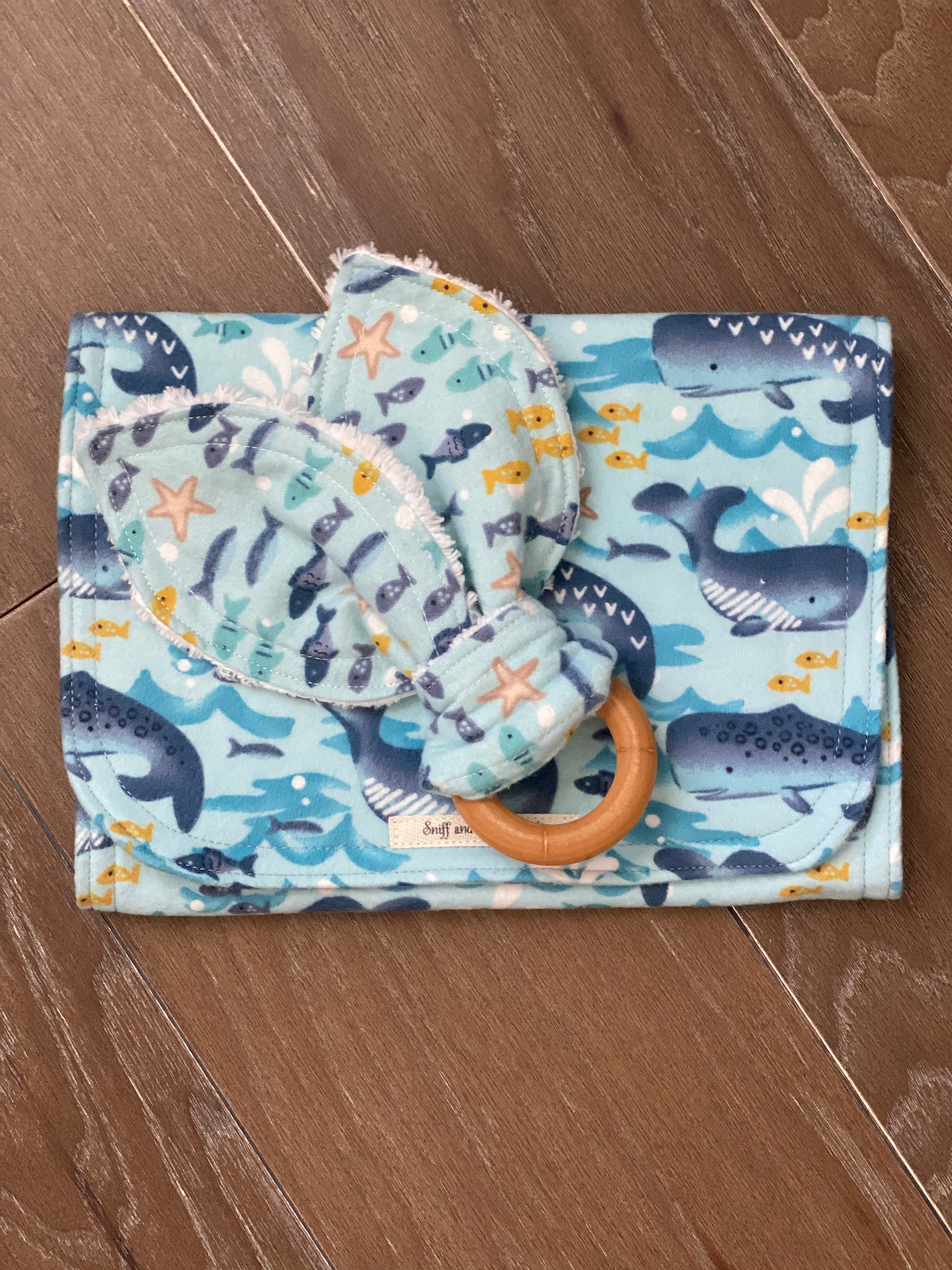 Whale Whales Burp Cloth Teether Set/ Nautical Baby Gift/ Bunny Etsy