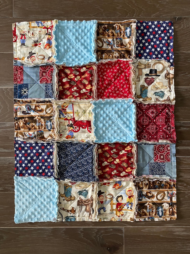 Cowboy cowgirl baby rag quilt / minky blanket/ horses Etsy