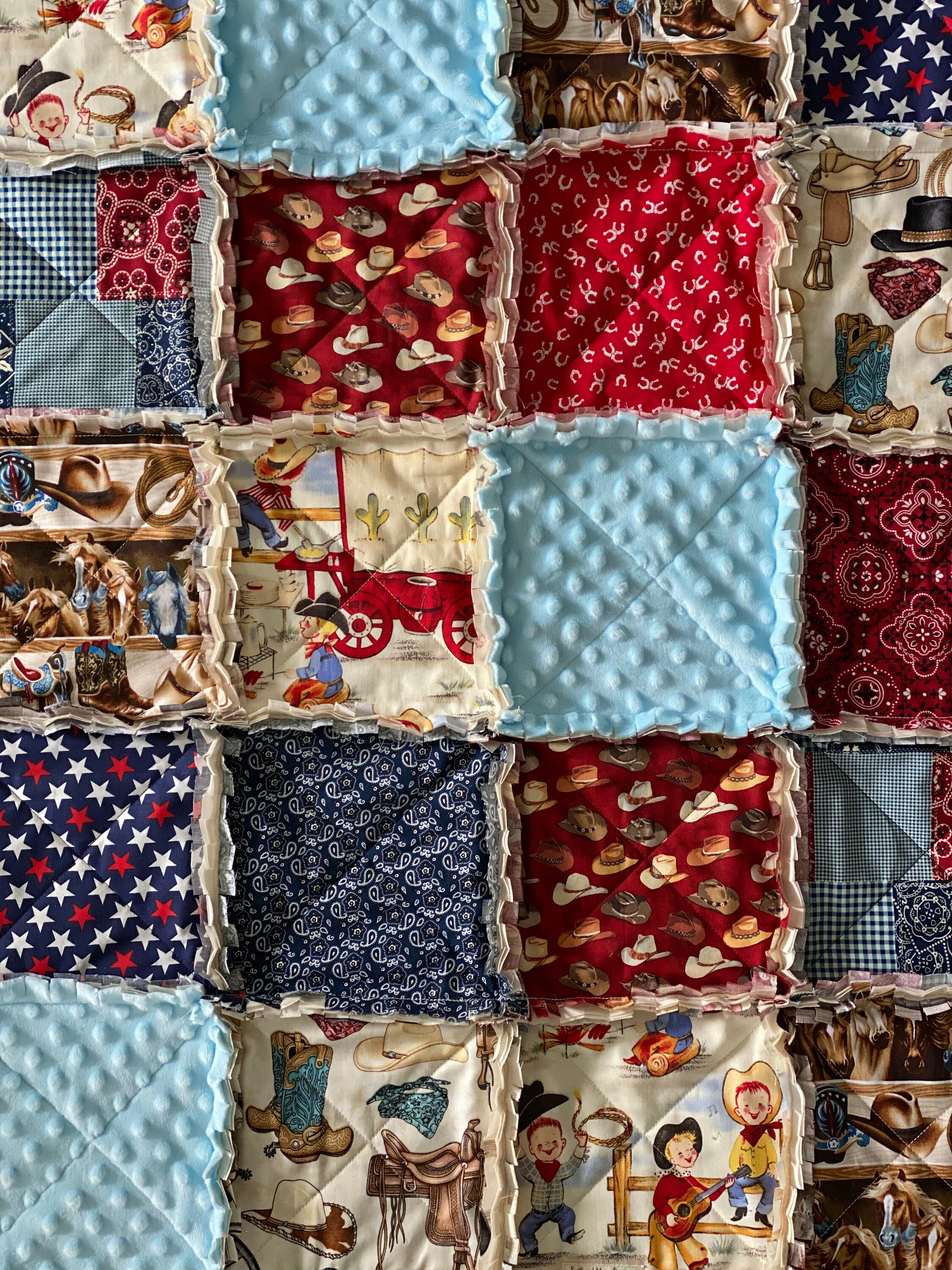 Cowboy cowgirl baby rag quilt / minky blanket/ horses Etsy