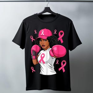 Black African American Woman Breast Cancer PNG, Afro Pink Ribbon Sublimation Design, Strong Woman Awareness Clipart, Digital Download