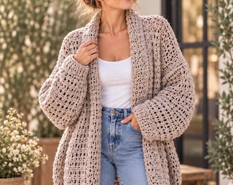 Crochet Cardigan Pattern PDF Beginner XS-5XL  Easy Oversized Raglan Cardigan Winter Instant Download DIY Cozy Pattern Open Front Crochet
