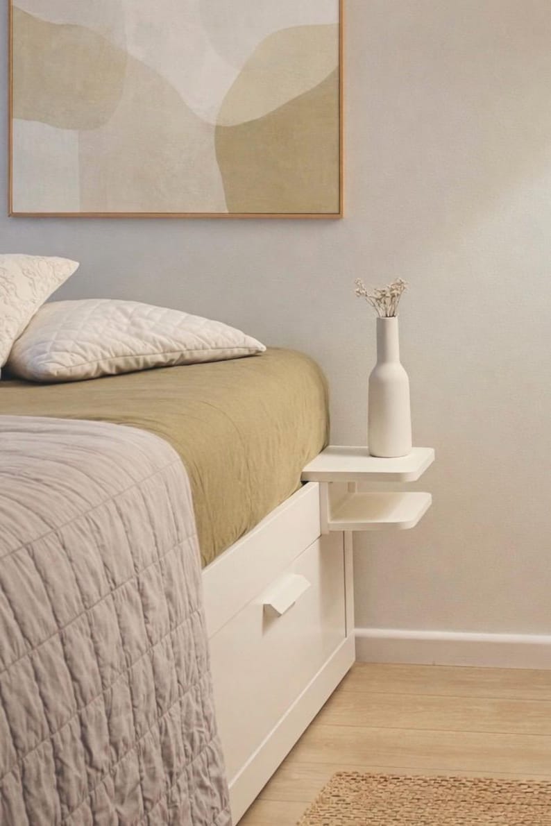Clip-On Bedside Table | Space-Saving Nightstand | Fits 18–25 mm Boards | Ideal for IKEA Day-beds BRIMNES & HEMNES | Minimalist Design image 1