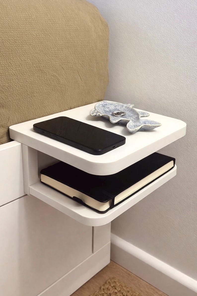 Clip-On Bedside Table | Space-Saving Nightstand | Fits 18–25 mm Boards | Ideal for IKEA Day-beds BRIMNES & HEMNES | Minimalist Design image 2