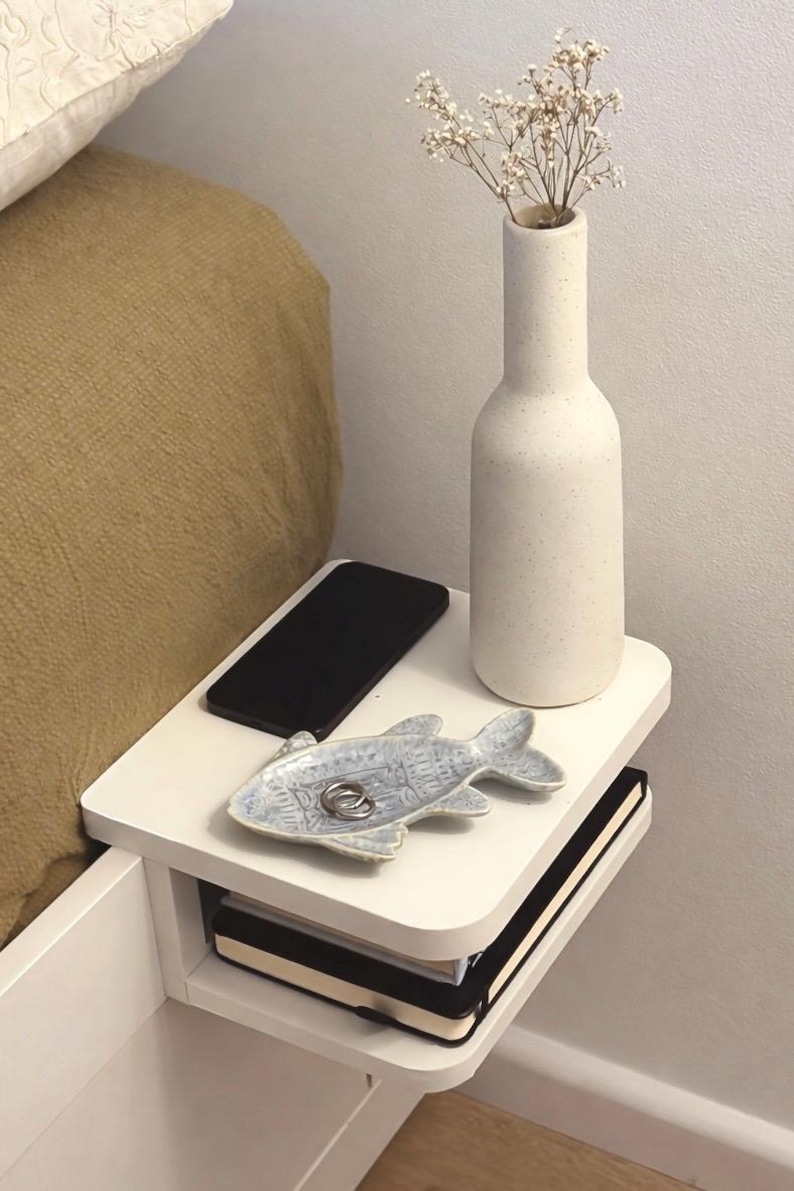 Clip-On Bedside Table | Space-Saving Nightstand | Fits 18–25 mm Boards | Ideal for IKEA Day-beds BRIMNES & HEMNES | Minimalist Design image 3
