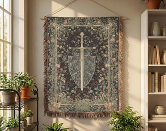 tissée tapisserie épée médiévale | Jeté floral de style gothique