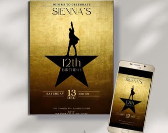 Invito di compleanno ispirato ad Hamilton, tema teatro musicale (download digitale)