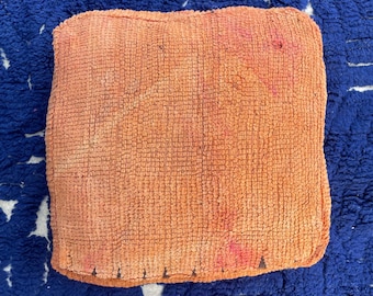 Cuscino da pavimento Kilim marocchino tessuto a mano – Lana arancione, stile boho (solo fodera)