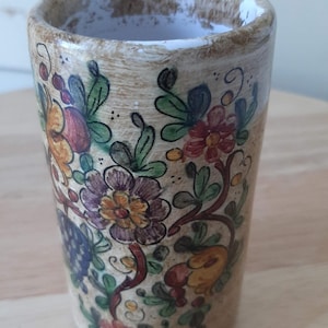 Vintage Italian Pottery Cup – Hand Painted Gubbio Ceramic Beaker – Mid Century Italian Majolica Style – Signed Biagioli CM