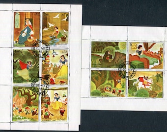 Schneewittchen und die sieben Zwerge, Satz mit 10 Briefmarken auf zwei Bögen, Sharjah 1972, CTO-Briefmarke