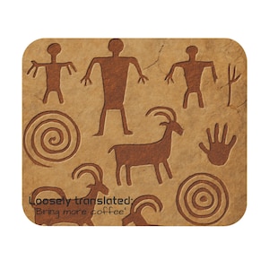 Alfombrilla de ratón con diseño de café, estilo pintura rupestre, decoración rústica de escritorio