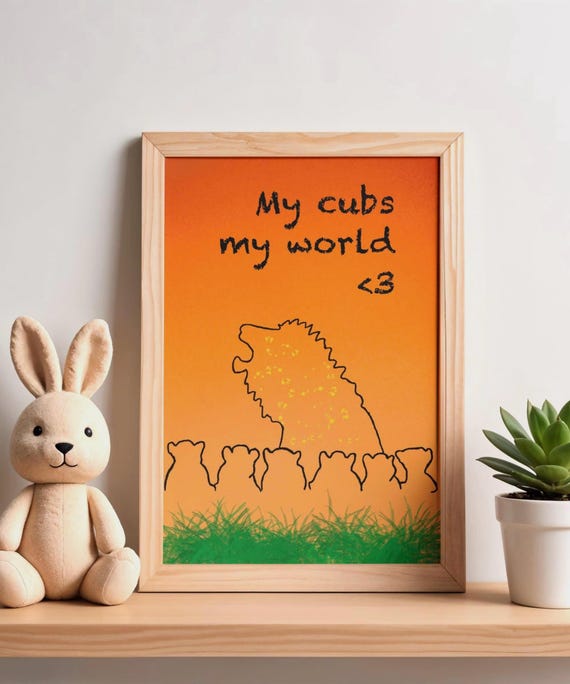 Lioness & Cubs Nursery Print |Safari Nursery Wall Art | “My Cubs My World “ Quote Print | Jungle Baby Room Decor | A4 Printable Art