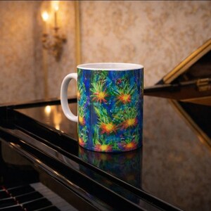 Tropical Floral Pattern Mug | Bright Abstract Flower Ceramic Mug