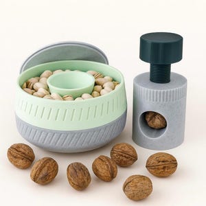 Pistachekom & notenkrakerset – Pistachekom met deksel + notenkraker – Keukensnackkom – Cadeau voor fijnproevers