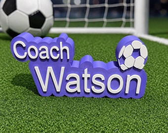 Personalized Soccer Coach Name Plate, Custom Desk Sign, Sports Gift, Team Appreciation Present, Office Decor