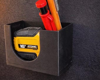 Tape Measure & Pencil Holder | Magnetic or Wall Mount Organizer | Tool Storage Rack | Garage and Workshop Organization