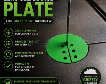 Throat Plate w/ Dust Holes & Finger Cutout for Grizzly 14” Bandsaw
