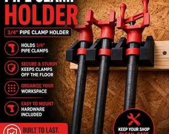 3/4" Pipe Clamp Wall Holder | Heavy Duty Rack | Bar Clamp Storage | Workshop Organizer