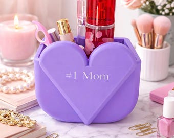 女性向けパーソナライズドハートメイクアップオーガナイザー、カスタム化粧台収納、かわいいコスメホルダー、デスクオーガナイザー、お母さんへのギフト、母の日ギフト
